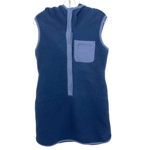 Title Nine Annapurna Fleece Vest Dress Blue Hoodie Sleeveless - Size Small - Picture 1 of 6